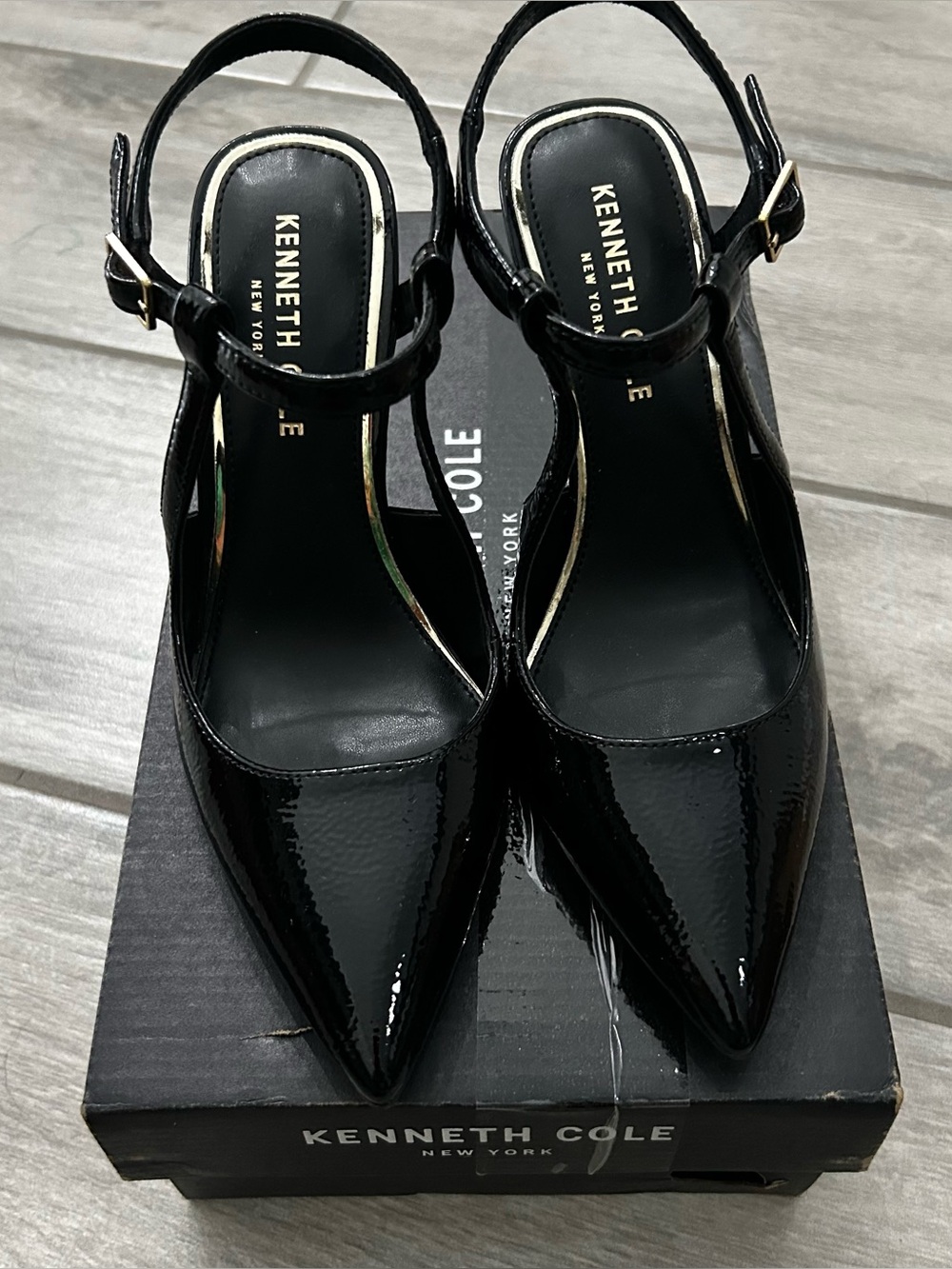Kenneth Cole Black Patent Slingback Pointed Toe Pumps Size 5.5